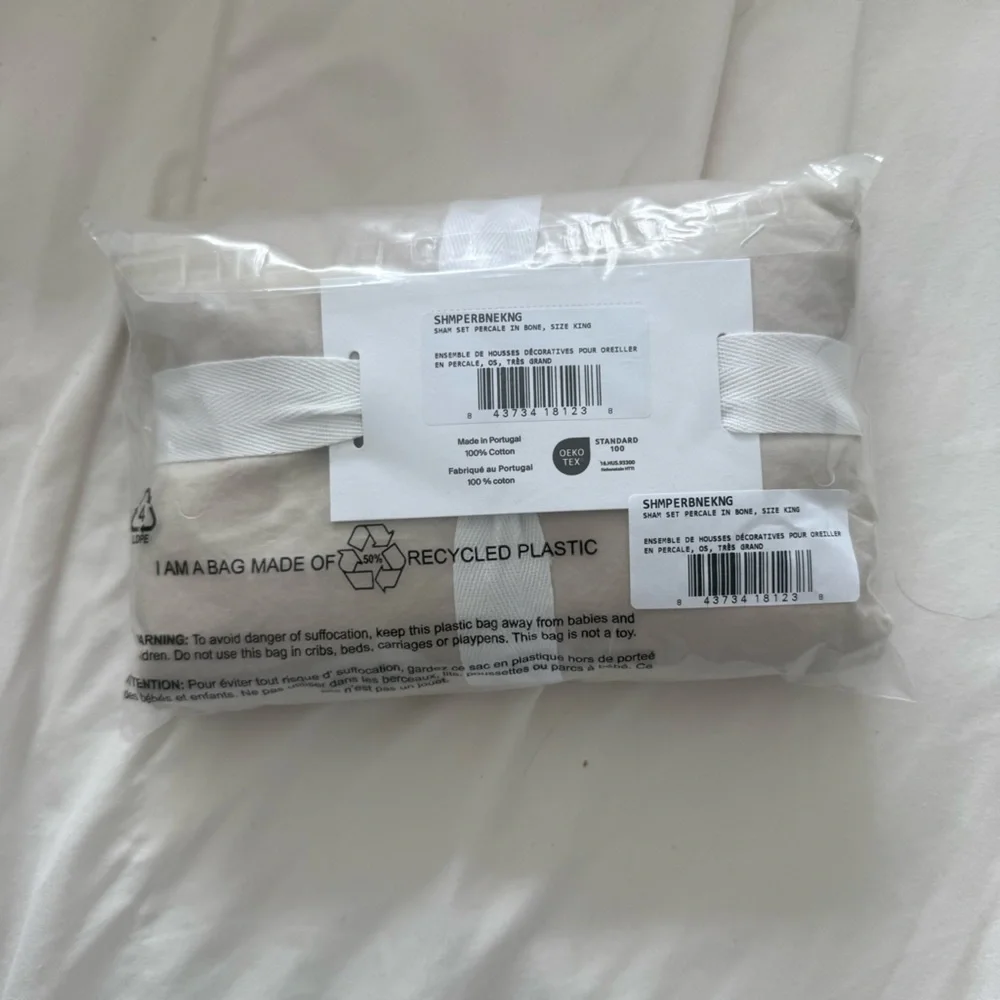 Parachute bone percale sham set king size new in bag